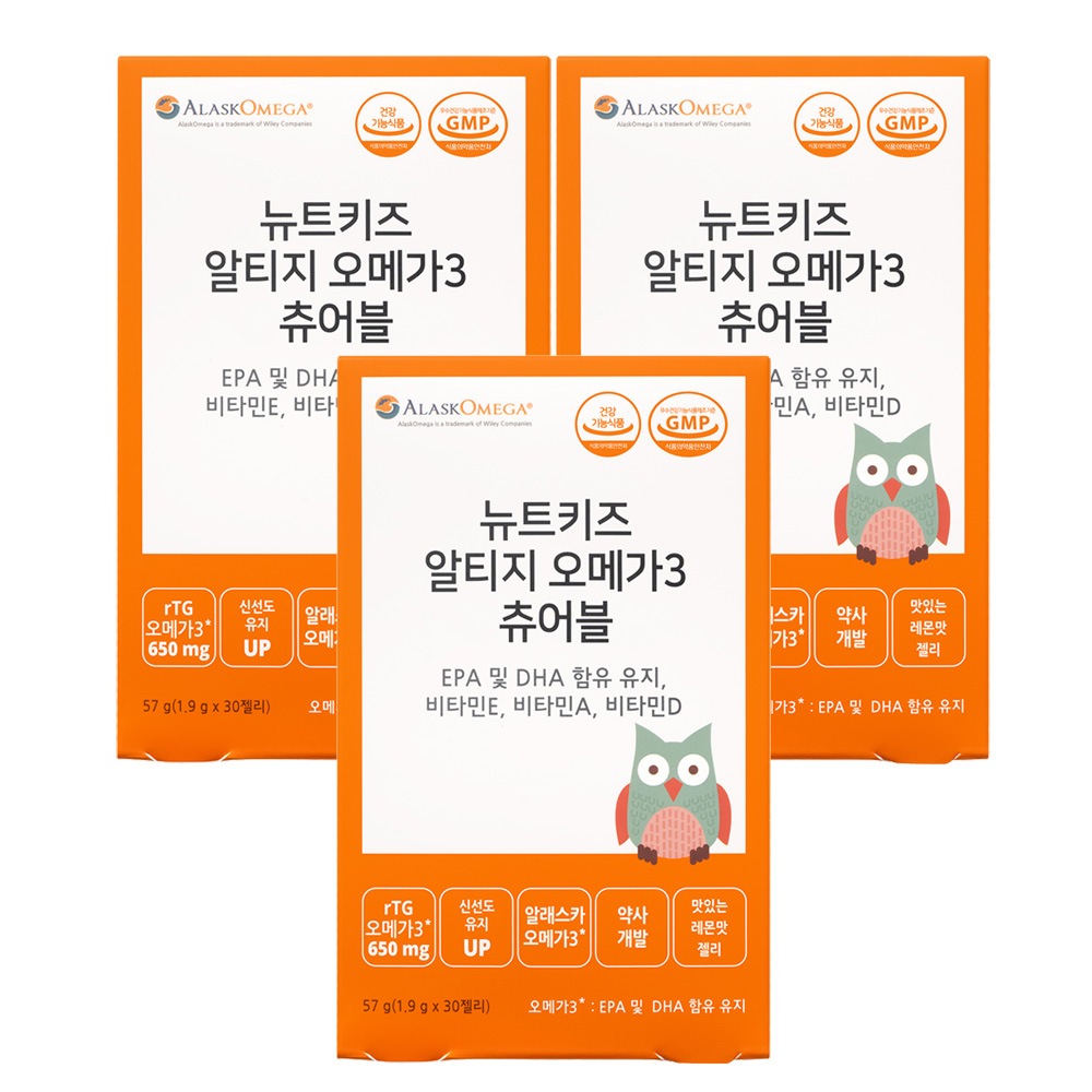 뉴트키즈 알티지 오메가3 츄어블 RTG 어린이 유아 청소년 구미 30구미, 3개 - 상품 이미지