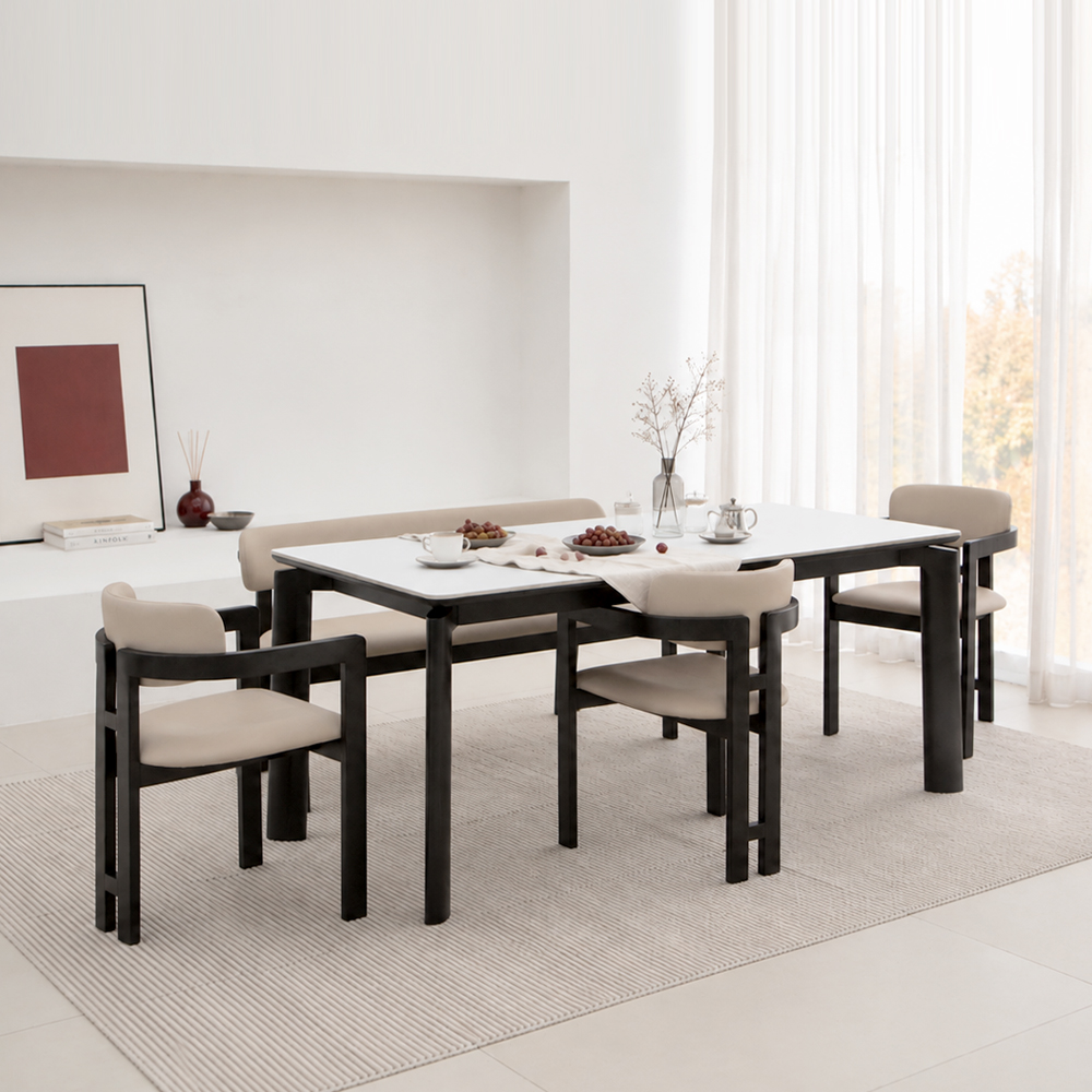 헤닝 에포크 블랙 원목 세라믹 식탁세트 식탁+의자3+벤치1, 1800mm, 아쿠틱스 이미지 7