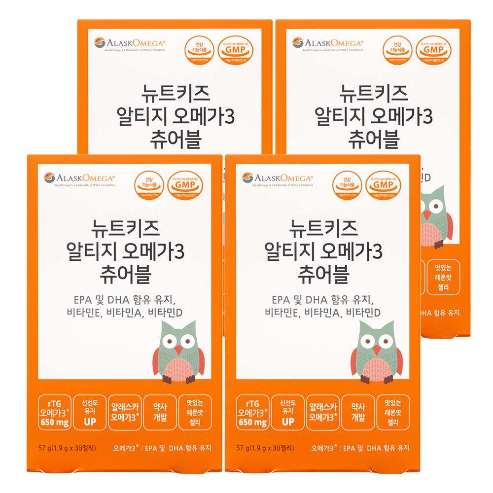 뉴트키즈 알티지 오메가3 츄어블 RTG 어린이 유아 청소년 구미 30구미, 4개 - 상품 이미지