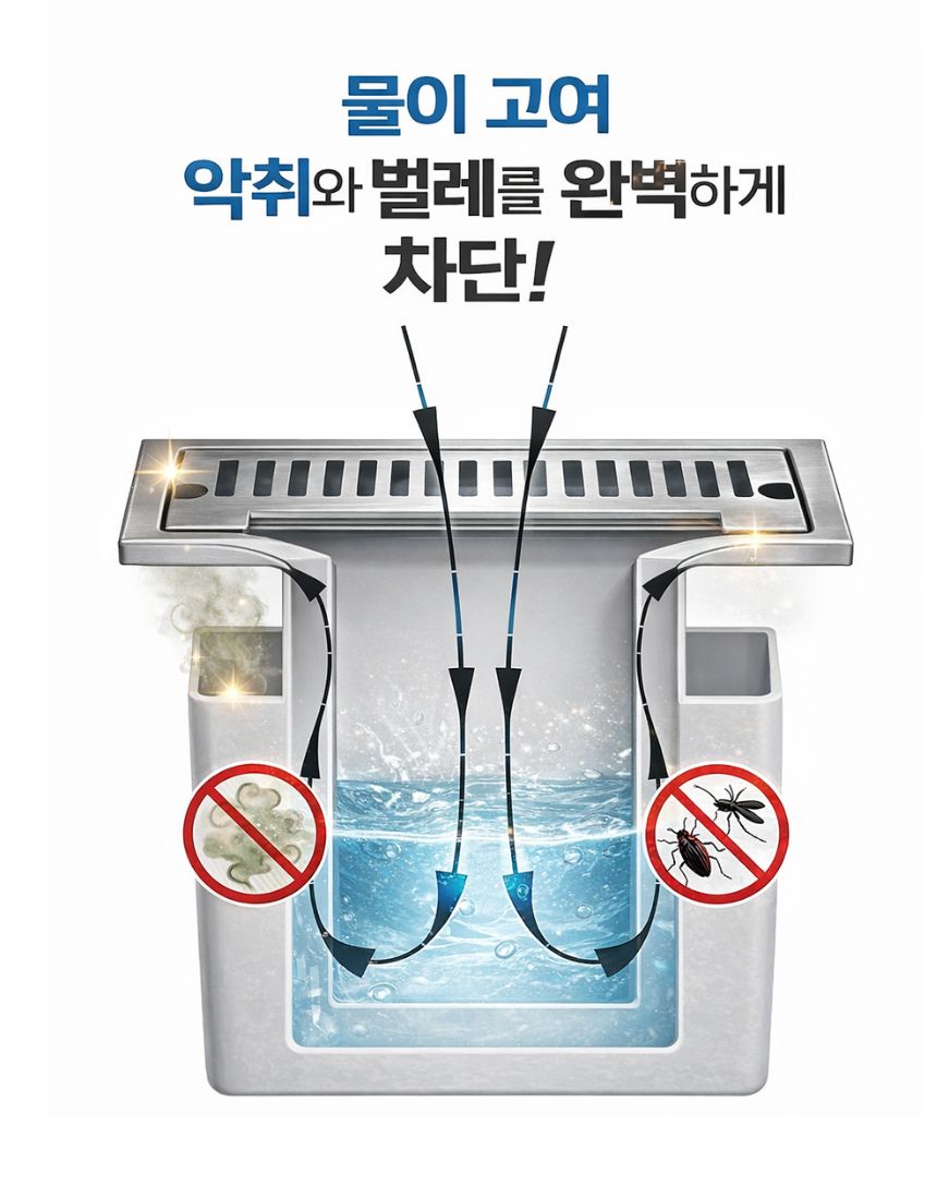아르비엔트 트렌치 사각 봉수 직시각형 하수구 트랩 샤워실 화장실 배수구 일반형 - 상세 이미지 3