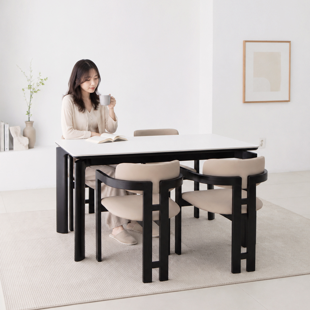헤닝 에포크 블랙 원목 세라믹 식탁세트 식탁+의자4, 1400mm, 아쿠틱스 이미지 6