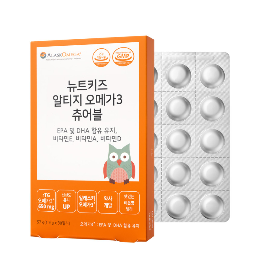 뉴트키즈 알티지 오메가3 츄어블 RTG 어린이 유아 청소년 구미 30구미, 1개