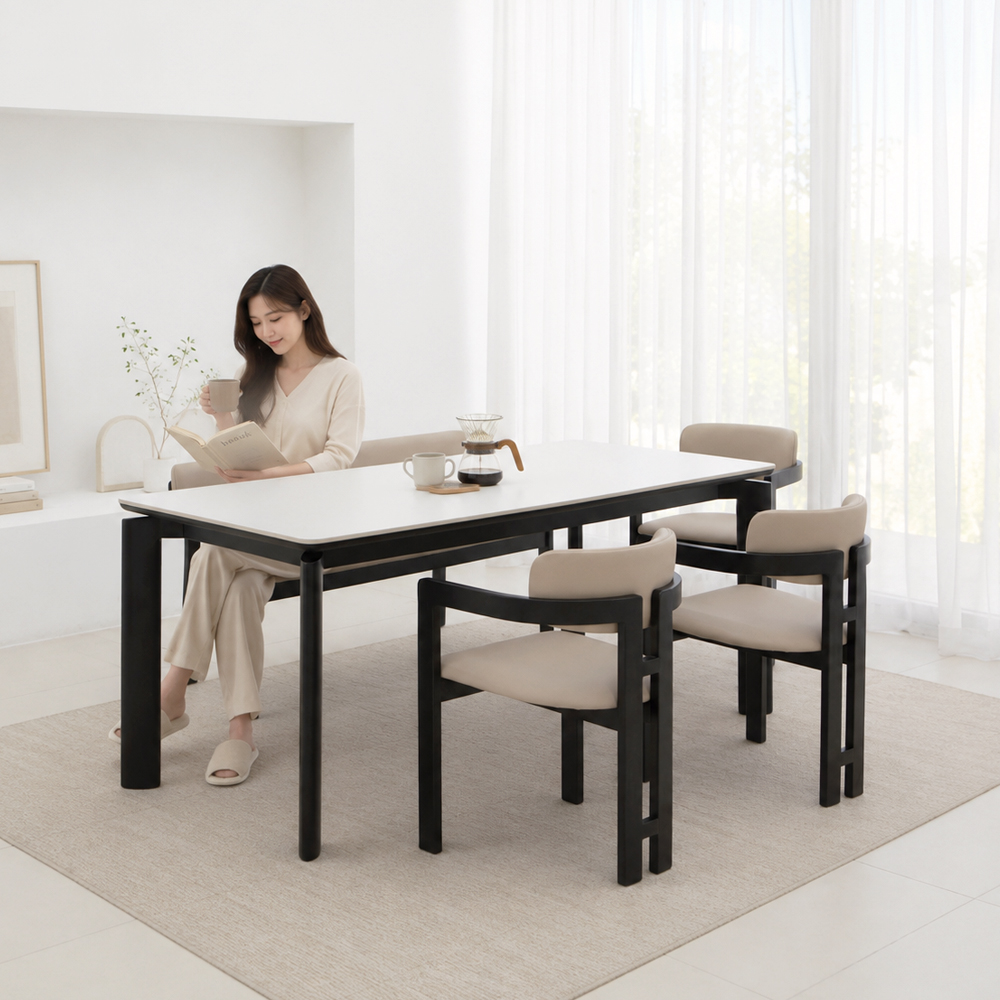 헤닝 에포크 블랙 원목 세라믹 식탁세트 식탁+의자3+벤치1, 1800mm, 아쿠틱스 - 상세 이미지 5