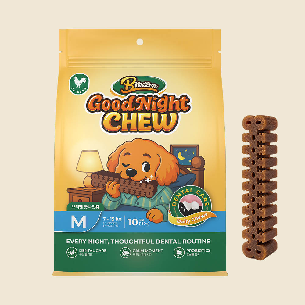 브리젠 굿나잇츄 덴탈츄 강아지 덴탈껌 치석껌 양치껌 입냄새 치석 제거 M, 150g, 1개 - 상품 이미지