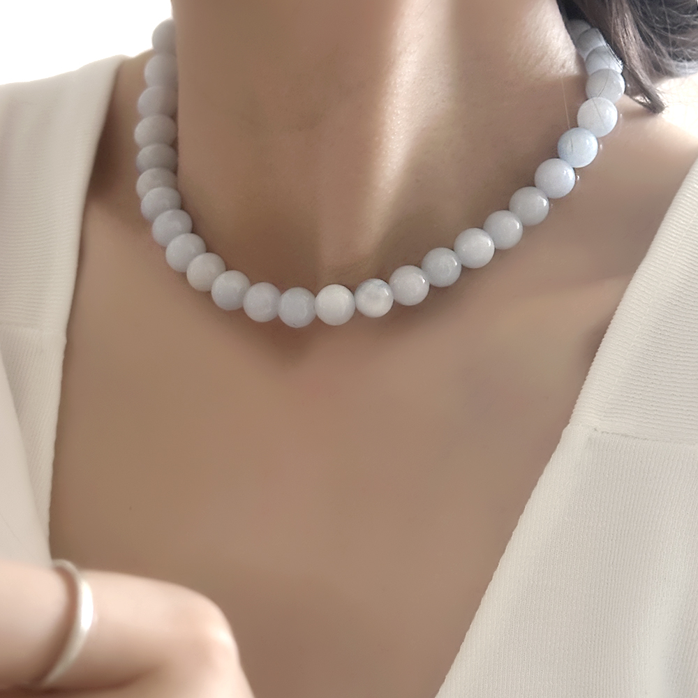 볼드 비즈 10mm 볼 목걸이 구슬 네크리스 스카이 핑크 포인트 - 상품 이미지