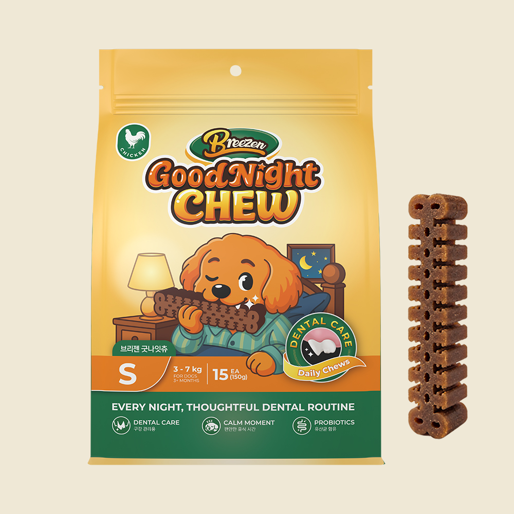 브리젠 굿나잇츄 덴탈츄 강아지 덴탈껌 치석껌 양치껌 입냄새 치석 제거 S, 150g, 1개 - 상품 이미지