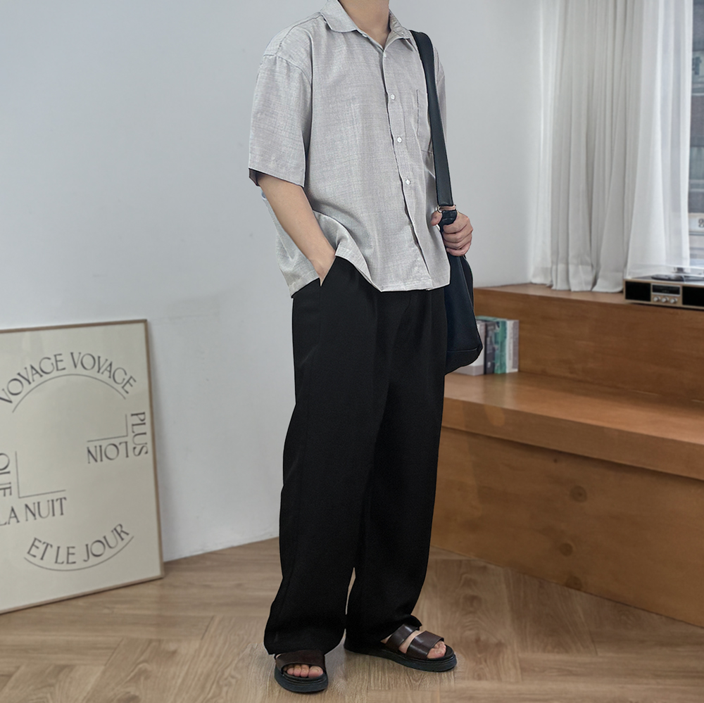 1+1 남자 반팔 셔츠 남성 남방 구김없는 시원한 쿨 여름 오버핏 크롭 린넨 셔츠 - 상세 이미지 2