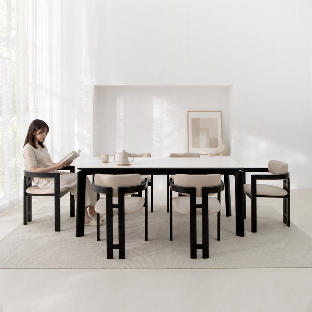헤닝 에포크 블랙 원목 세라믹 식탁세트 식탁+의자6, 1800mm, 아쿠틱스 - 상품 이미지