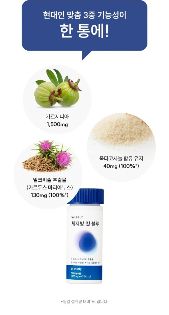 와이즐리 가르시니아, 밀크씨슬, 옥타코사놀 체지방 컷 블루 60정, 3개 - 상세 이미지 4