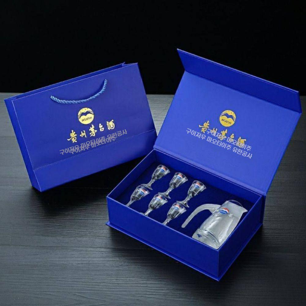고량주잔 중국술잔 마오타이 소주잔 바이주잔 찻잔 150ml 6잔 세트 블루 - 상품 이미지