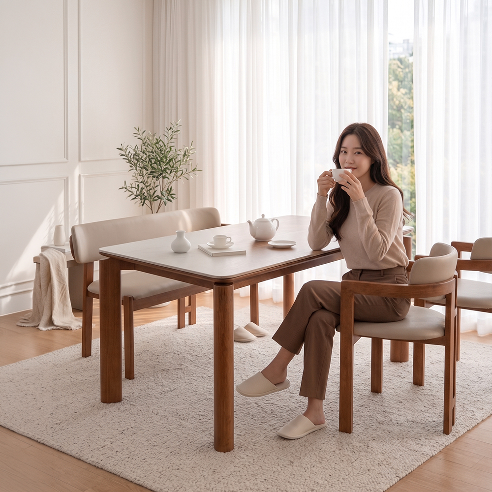 헤닝 에포크 원목 세라믹 식탁세트 식탁+의자2+벤치1, 1400mm, 아쿠틱스 - 상세 이미지 5