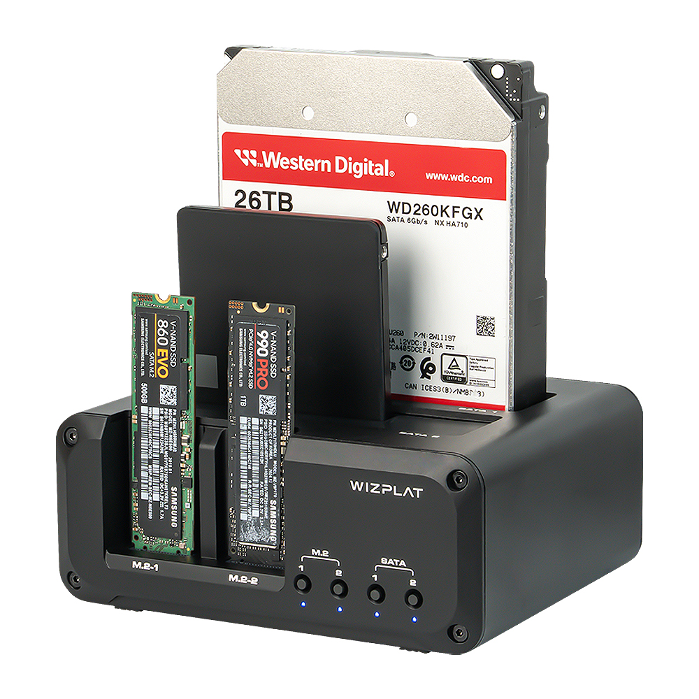 위즈플랫 HMC06 4베이 도킹스테이션 NVMe SATA HDD SSD USB3.2 10G - 상품 이미지
