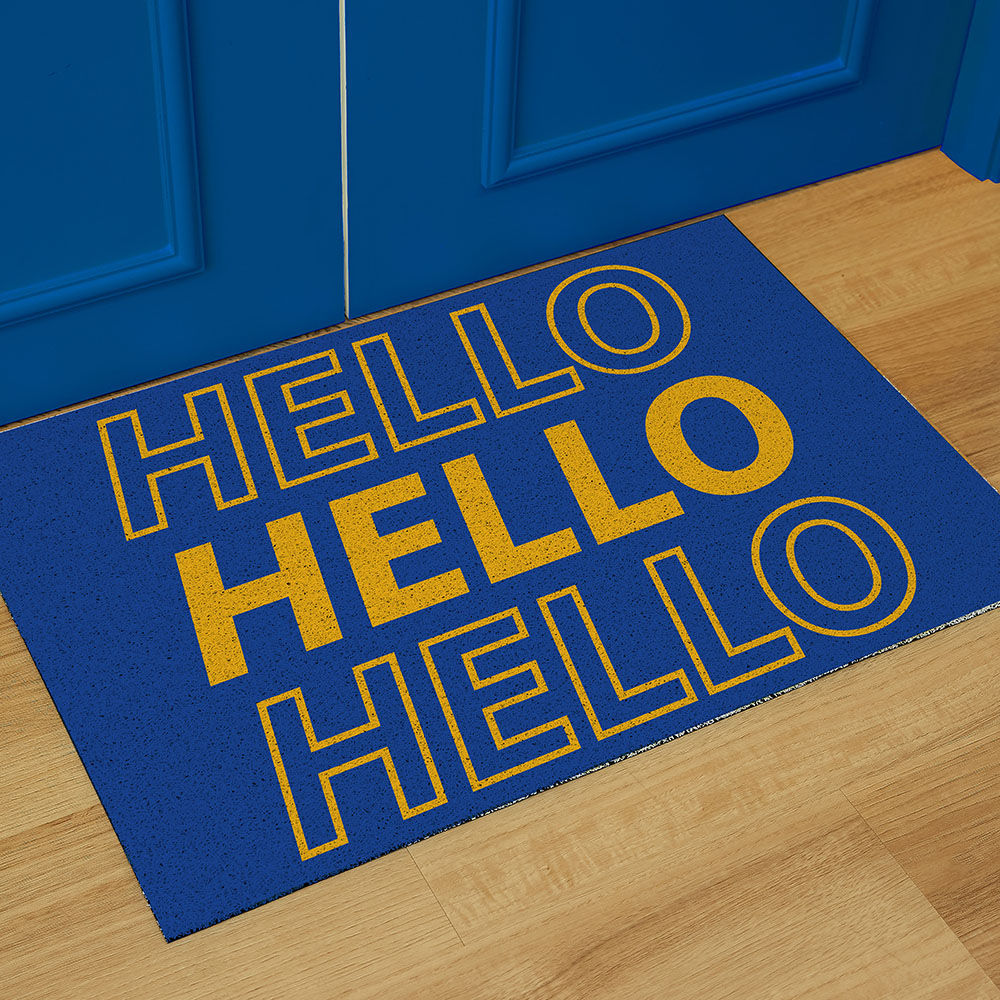 코메샵 웰컴 매트 컬러 WM27-1 블루 헬로 HELLO 하이 어서오세요 현관 코일매트 90x60cm - 상품 이미지