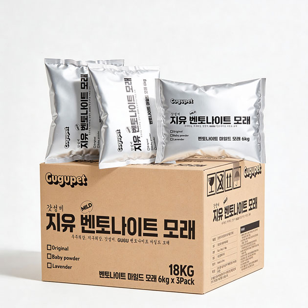 구구펫 집사 먼지없는 마일드 벤토나이트 고양이 화장실 탈취 모래 18kg 무향 - 상품 이미지