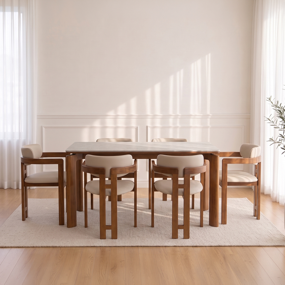 헤닝 에포크 원목 세라믹 식탁세트 식탁+의자6, 1800mm, 올화이트 이미지 6