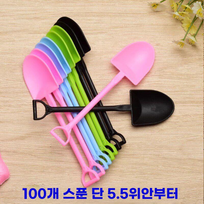 일회용 삽모양 스푼 삽수저 숟가락 케이크 아이스크림 블랙 100개 - 상세 이미지 2