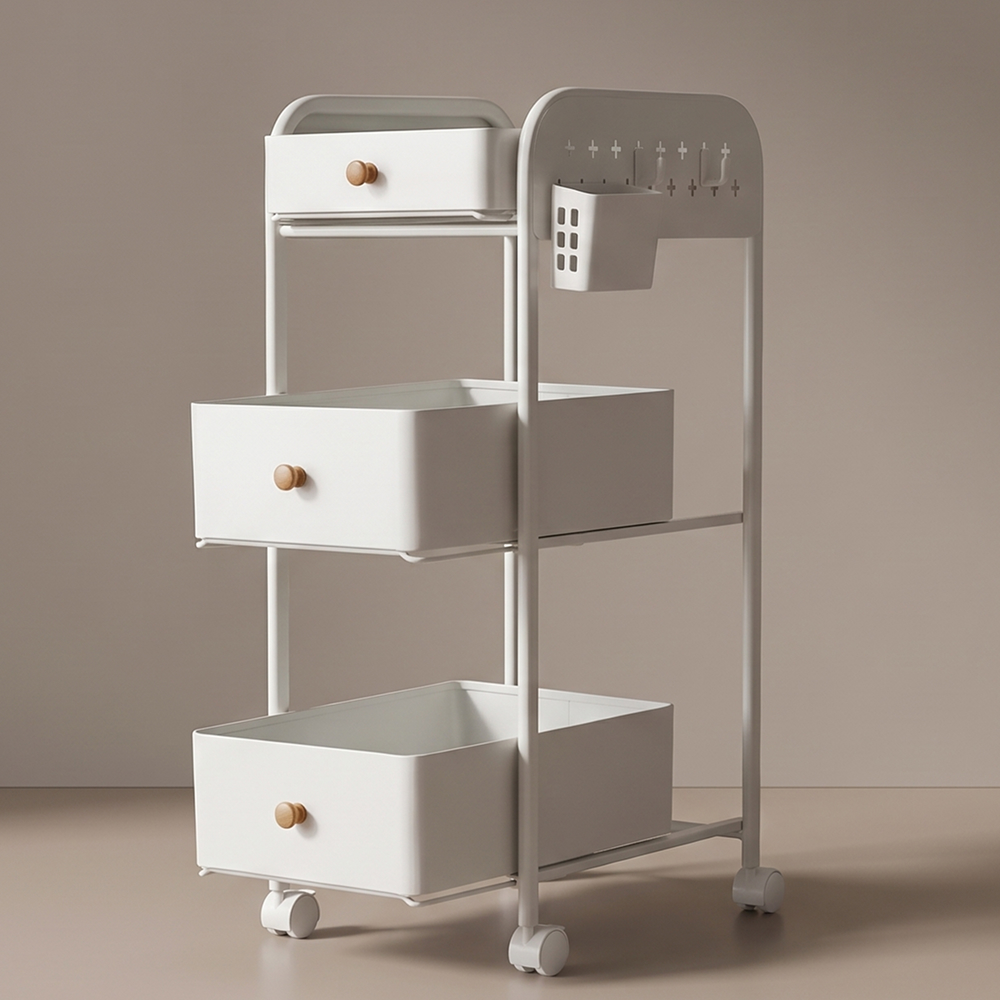 르엘 틈새 수납 이동식 슬라이딩 선반 서랍 철제 트롤리 3단 - 상품 이미지