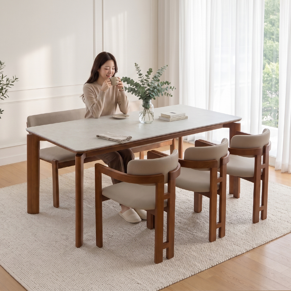 헤닝 에포크 세라믹식탁 원목 식탁 테이블 1800mm, 올화이트 이미지 6