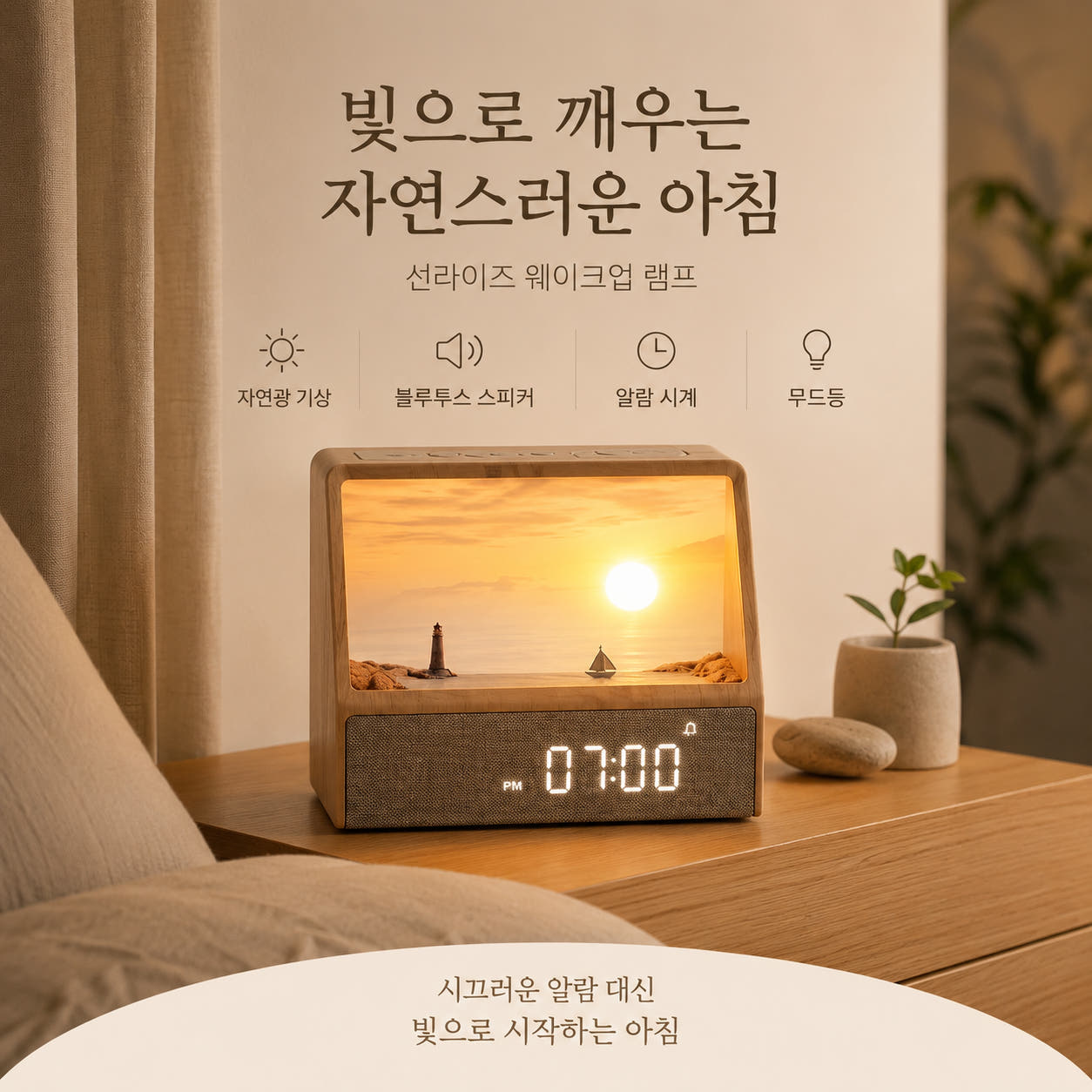 LovEly StoRy 감성 오브제 선라이즈 테라피 무드등 블루투스 스피커 알람시계 - 상세 이미지 2