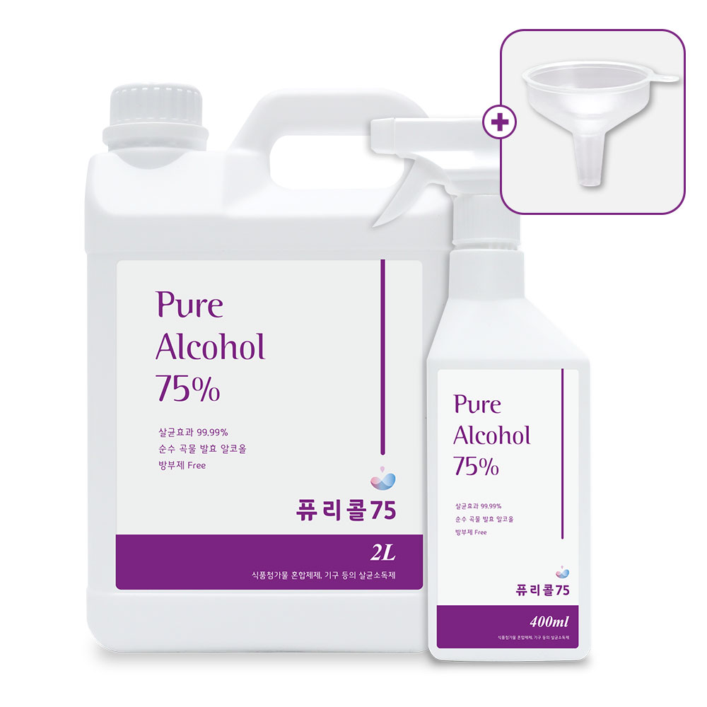 [N단독] 퓨리콜 곡물발효 살균소독제 본품 400ml+리필 2L+ 전원 리필용 깔때기 증정 - 상품 이미지