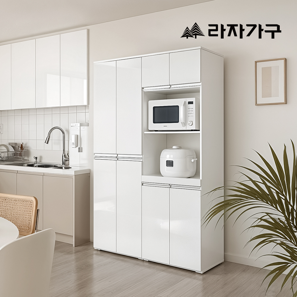 라자가구 플로우 키큰 다용도 주방 밥솥 전자 렌지 1500 멀티 수납장 세트(렌지대,수납장,틈새장) - 상세 이미지 4