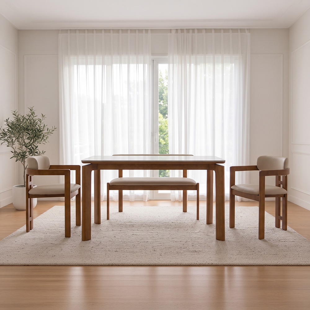 헤닝 에포크 원목 세라믹 식탁세트 식탁+의자2+벤치1, 1400mm, 아쿠틱스 - 상세 이미지 2