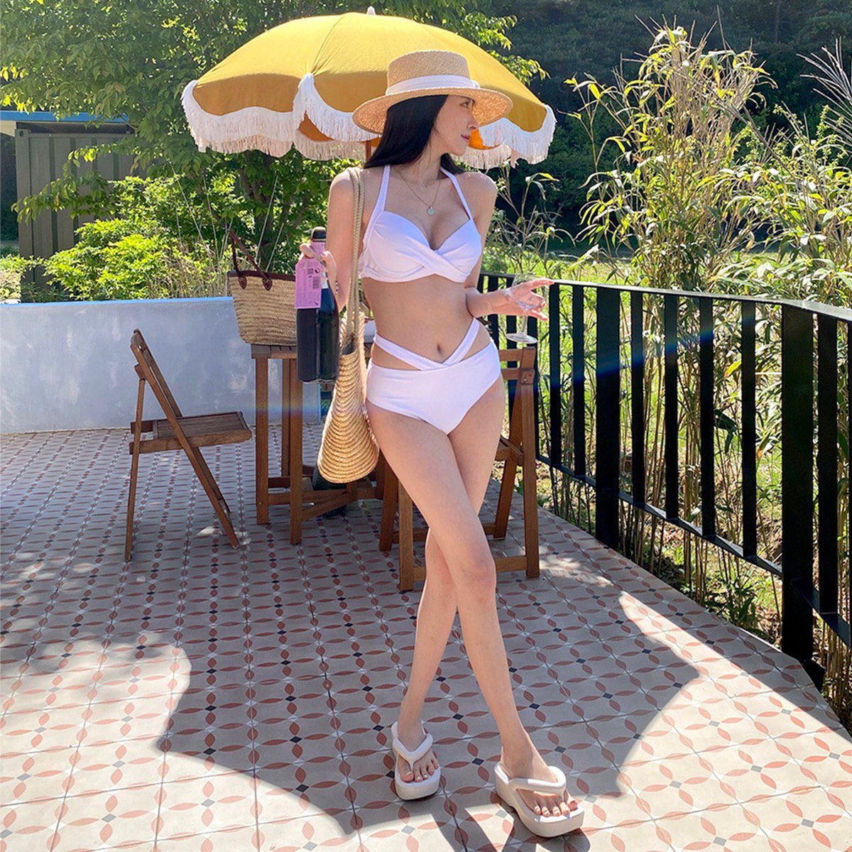 볼륨 홀터넥 비키니 와이어 수영복 비치웨어 휴양지 바캉스 - 상세 이미지 5