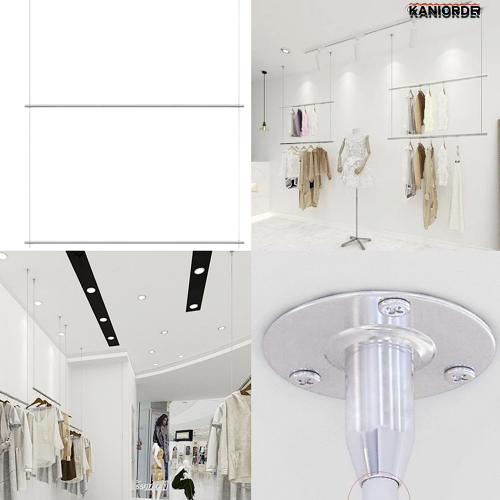 와이어 행거 2단 파이프 옷가게 천장 의류매장 고정 헹거 150cm - 상품 이미지