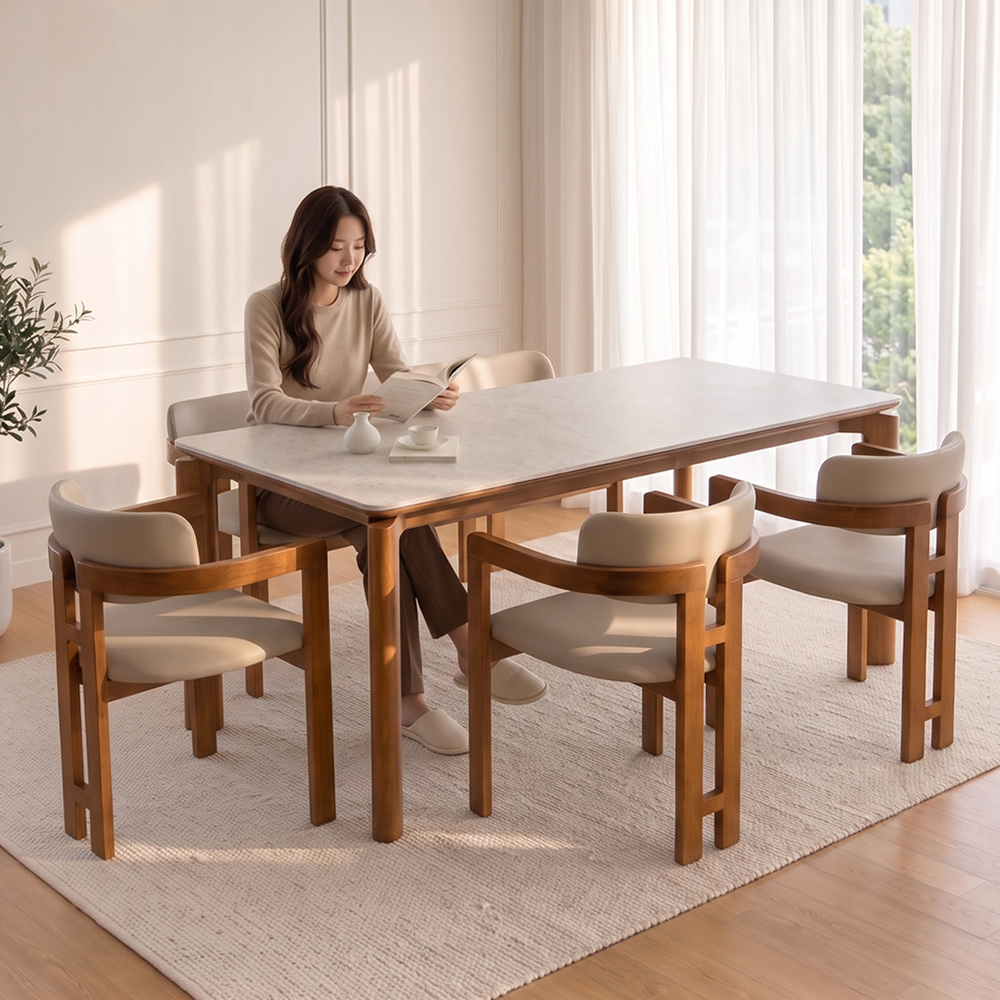 헤닝 에포크 원목 세라믹 식탁세트 식탁+의자3+벤치1, 1800mm, 아쿠틱스 - 상세 이미지 4
