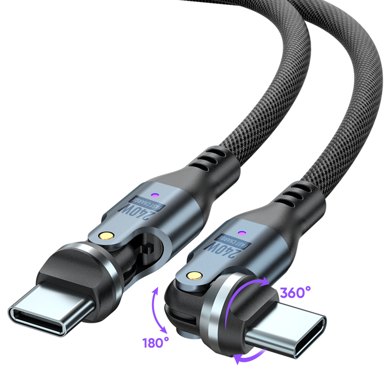 CtoC케이블 1.8M C타입 240W 급속충전 헤드회전 데이터 우븐 초고속 - 상품 이미지