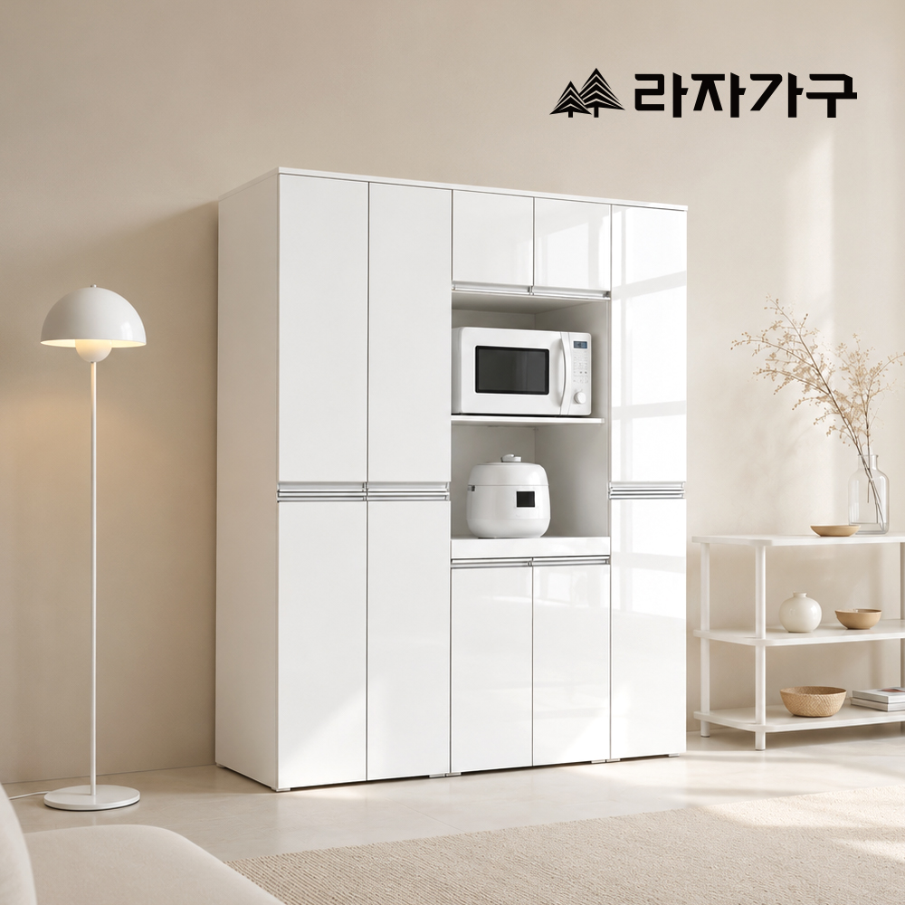 라자가구 플로우 키큰 다용도 주방 밥솥 전자 렌지 1500 멀티 수납장 세트(렌지대,수납장,틈새장) - 상세 이미지 2