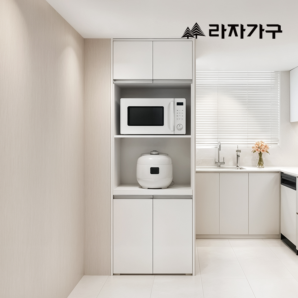 라자가구 플로우 키큰 다용도 주방 밥솥 전자 렌지 1500 멀티 수납장 세트(렌지대,수납장,틈새장) - 상세 이미지 3