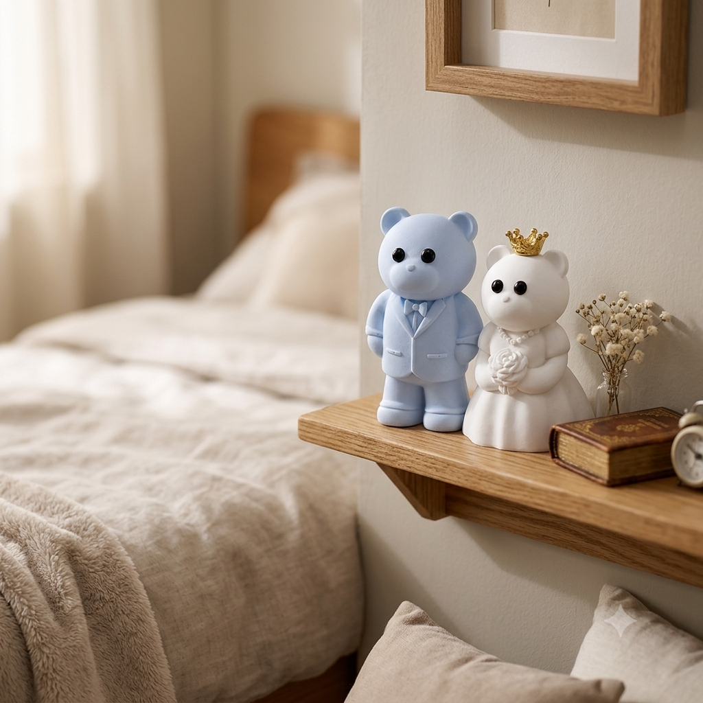 핸드메이드 곰 인테리어 소품 웨딩곰 커플 오브제 신혼집 장식 집들이선물 감성소품 제습효과 - 상품 이미지