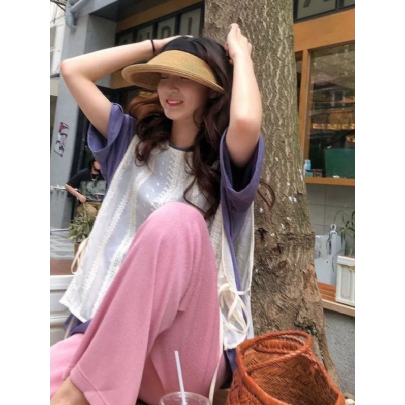 여성 봄 여름 레이스 조끼 민소매 얇은 티셔츠 여자 베스트 에이프런 코티지코어 - 상세 이미지 3