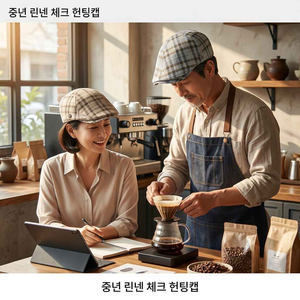 중년 남성 모자 카페 도리구찌 여름 어르신 체크 헌팅캡 모자 - 상품 이미지