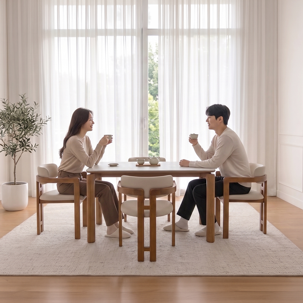 헤닝 에포크 원목 세라믹 식탁세트 식탁+의자4, 1400mm, 아쿠틱스 - 상품 이미지