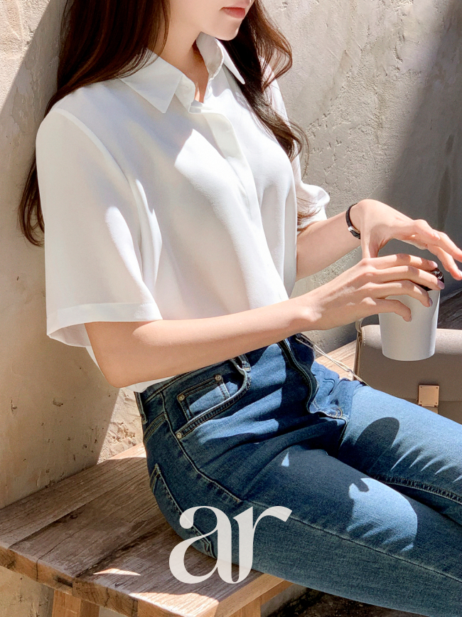 히든버튼 셔츠 반팔 블라우스 bs7026 상품 이미지