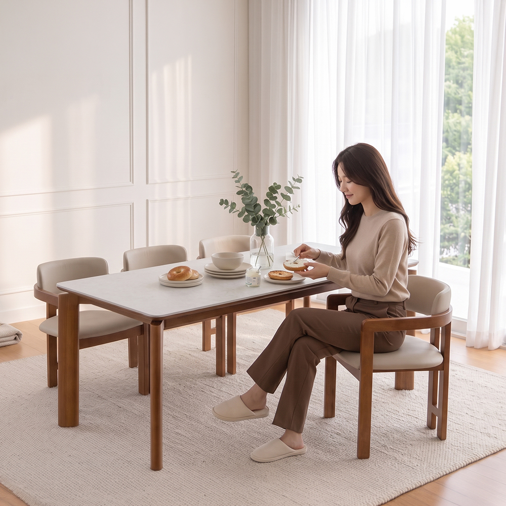 헤닝 에포크 원목 세라믹 식탁세트 식탁+의자6, 1800mm, 아쿠틱스 - 상세 이미지 2
