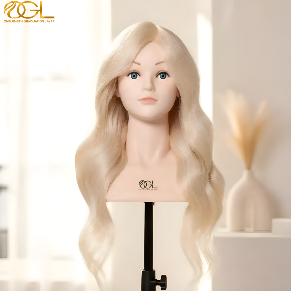 오지엘 100%인모 백모가발 미용가발 연습용통가발 omc 탈색 염색 백발 드라이 업스타일 - 상품 이미지