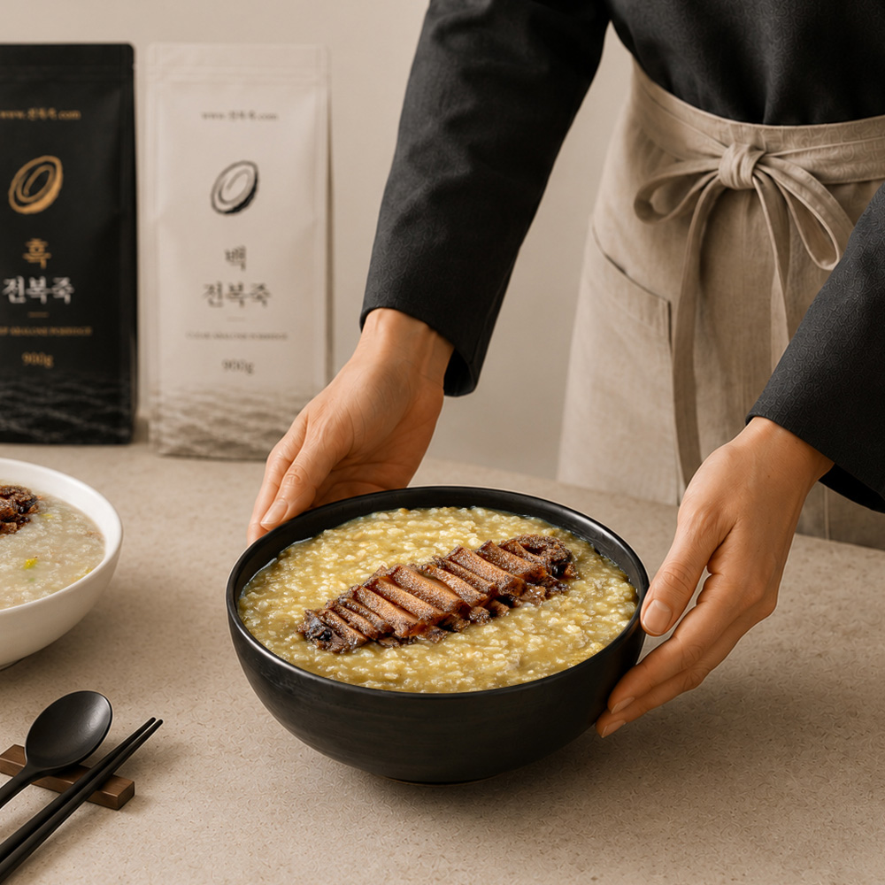 통전복 전복죽 밀키트 흑백전복죽 900g 2팩 프리미엄 전복장 보양식 선물세트 - 상세 이미지 4