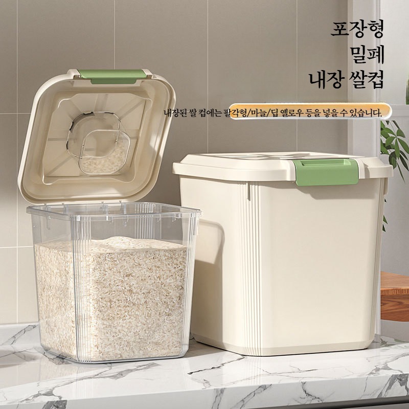 쌀통 15kg 용기 벌레방지 원터치 진공쌀통 쌀항아리 곡물 저장통 가정용 투명 - 상세 이미지 2