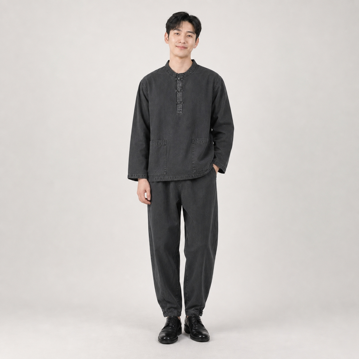 남자 봄가을 생활한복 20수 매듭 티 바지 개량 계량 한복 절복 법복 - 상품 이미지