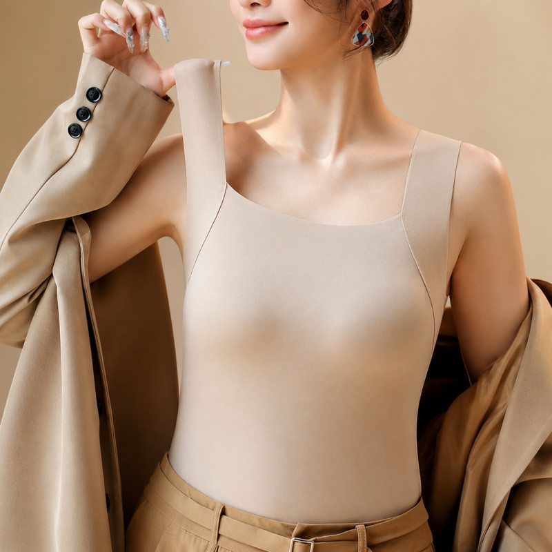 여성 캡내장나시 아이스실크 심리스 브라탱크탑 여름용 민소매 이너웨어 빅사이즈 스킨 4XL - 상품 이미지