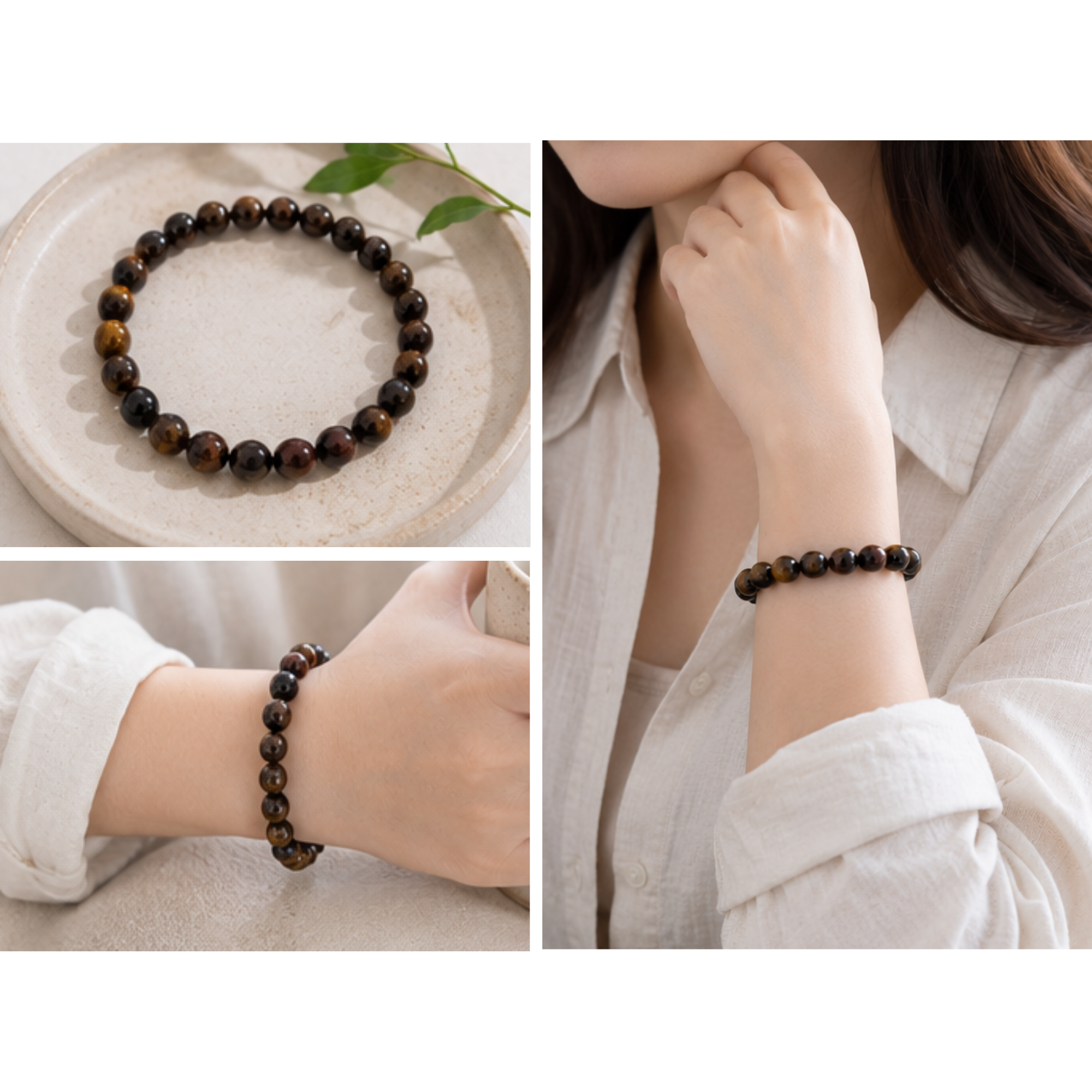 천연 원석 팔찌 염주 삼재 소원성취 오행팔찌 삼색호안석, 6mm - 상세 이미지 4