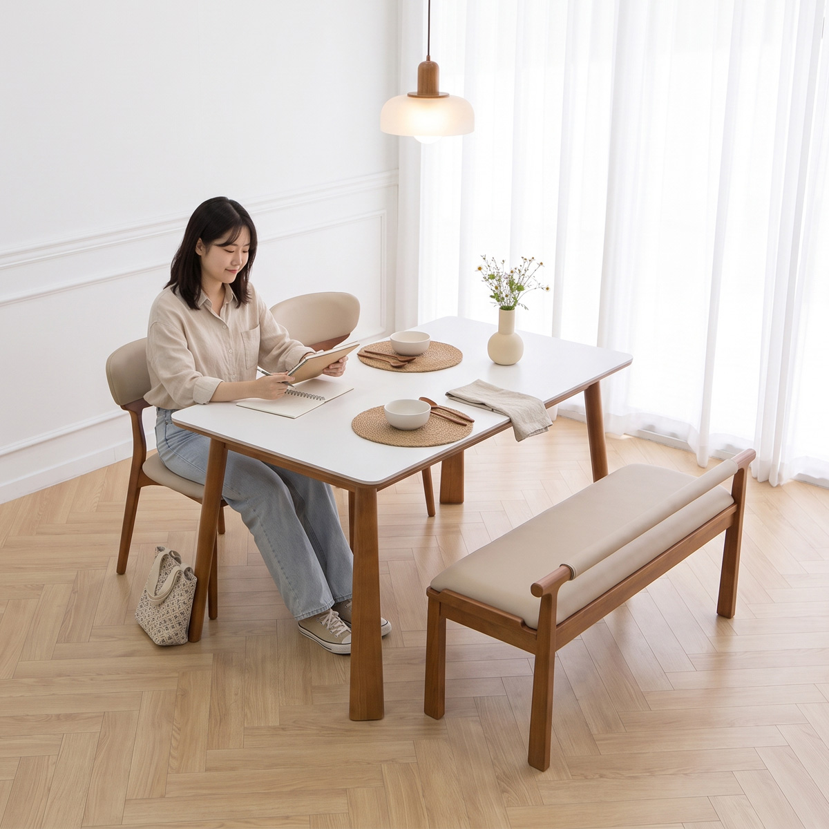 헤닝 아르떼 세라믹식탁 원목 식탁 테이블 1400mm, 아쿠틱스 이미지 8