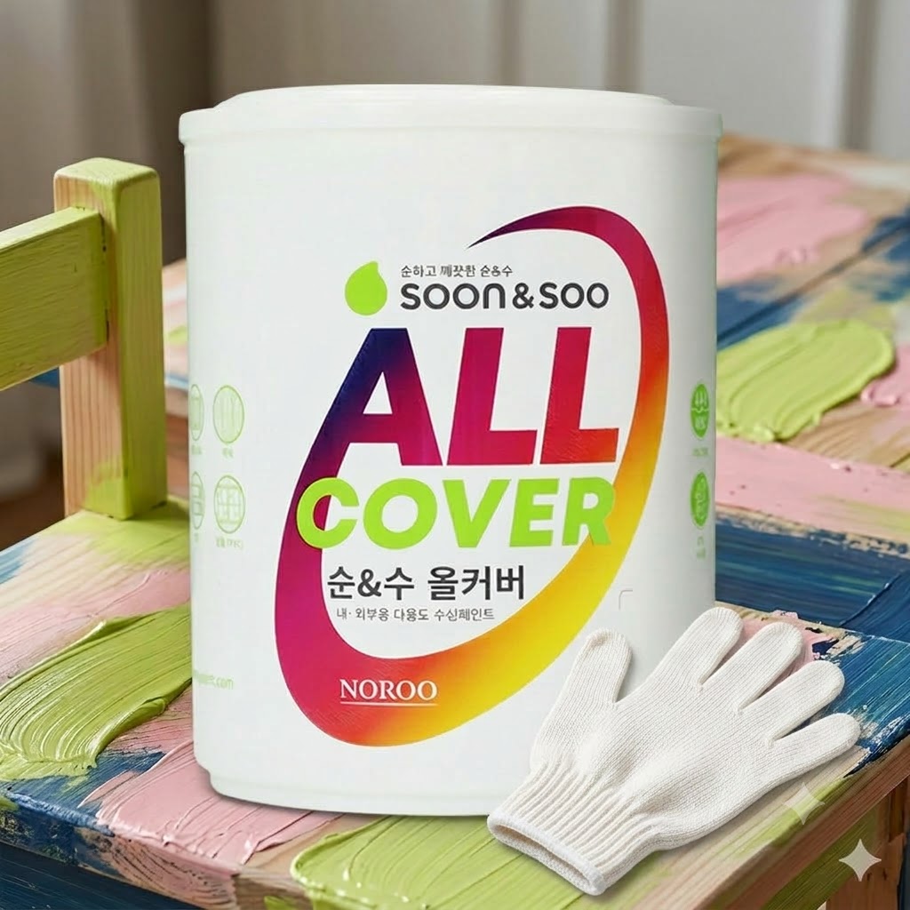 노루페인트 다용도용 친환경 순앤수 올커버 1L 유광 화이트1 벽지 목재 철재 - 메인 이미지