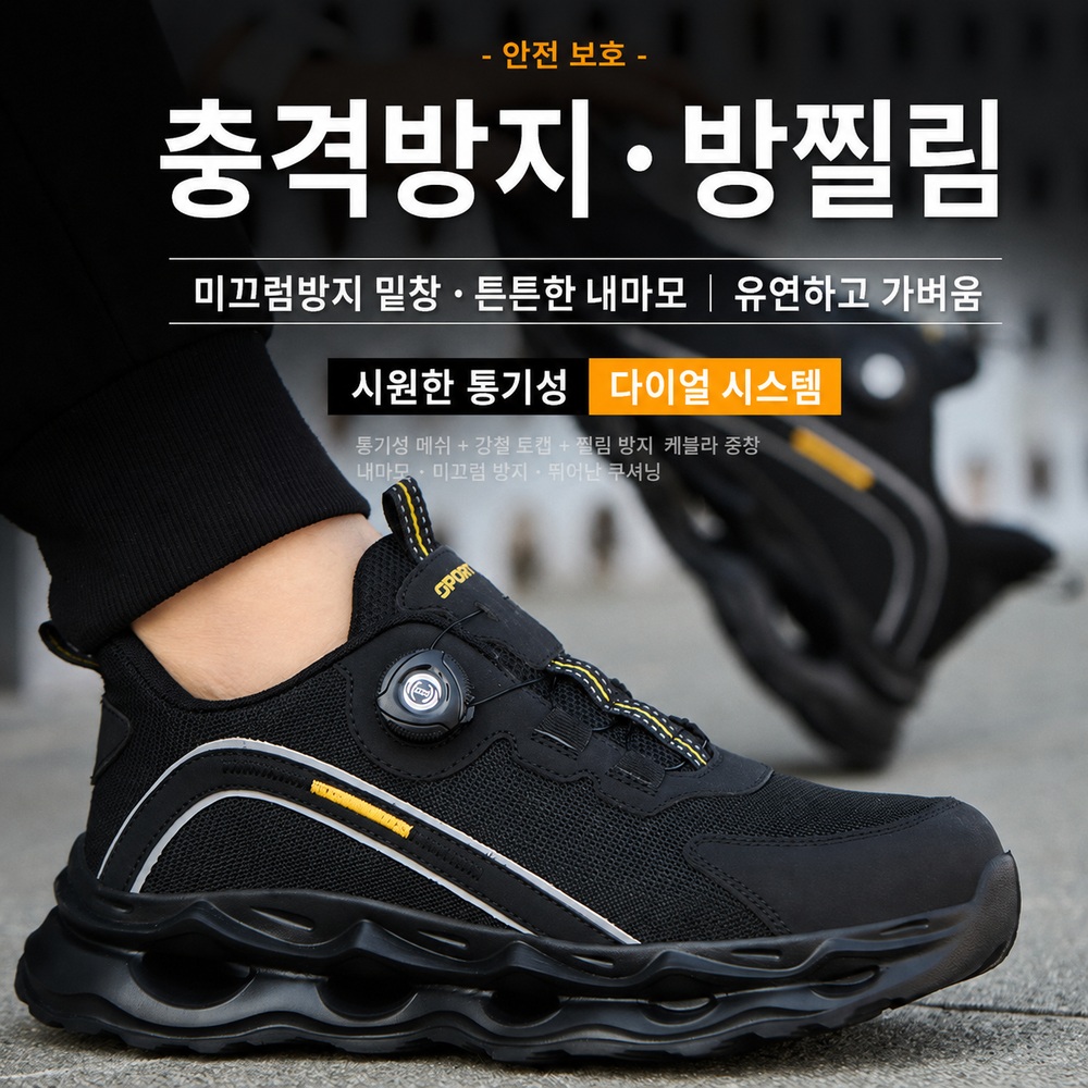 남성 경량 안전화 다이얼 작업화 미끄럼방지 통기성 메쉬 스니커즈형 이미지 6