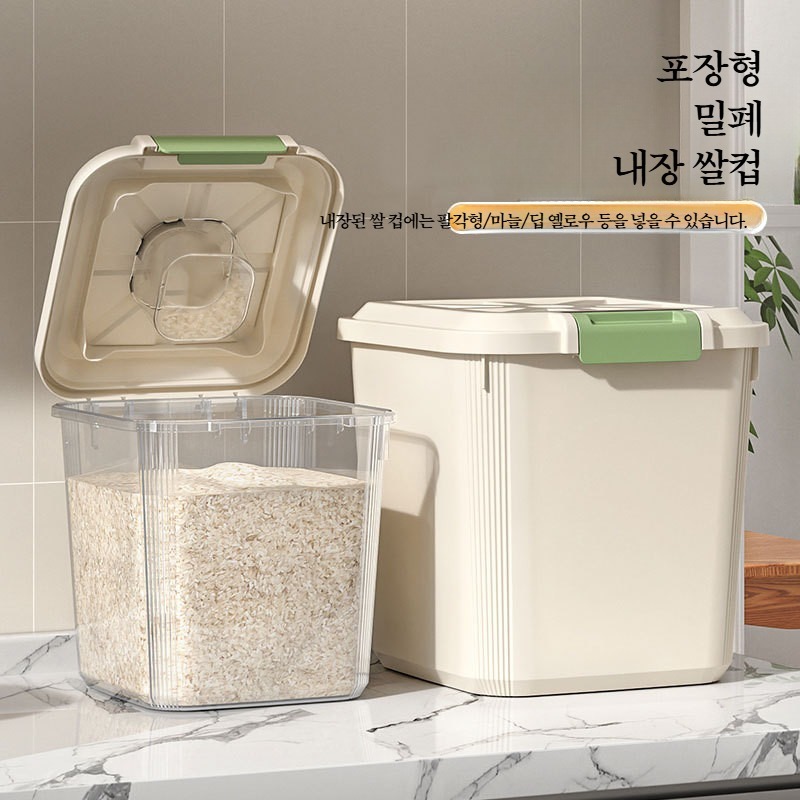 쌀통 15kg 용기 벌레방지 원터치 진공쌀통 쌀항아리 곡물 저장통 가정용 투명 - 상세 이미지 4
