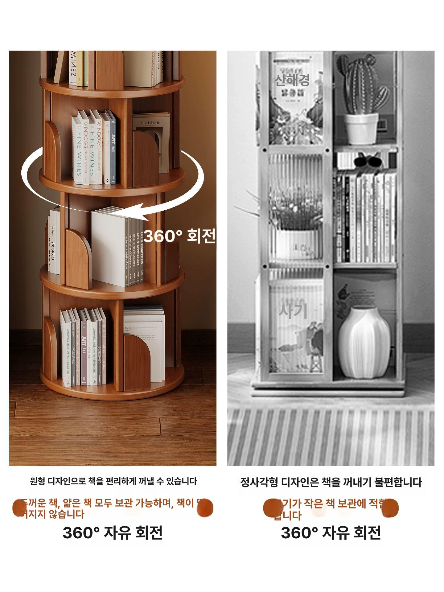 우드플레잉 원목 회전 책장 6단 대형 코너 전면 수납장 북타워 7칸 188cm - 상세 이미지 4