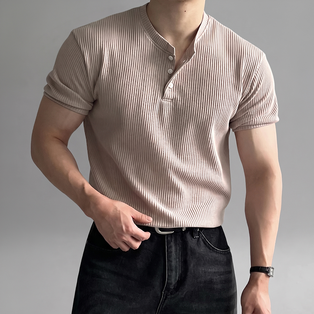 1+1 헨리넥반팔 머슬핏반팔 머슬핏헨리넥 와플티셔츠 상품 이미지